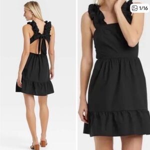 Who What Wear Black Ruffle Midi Dress